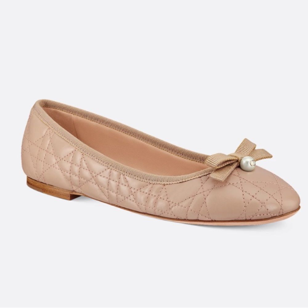 Dior Ballet Flats NEW Quilted Cannage Calfskin in Nude Size 39.5